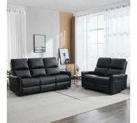 More4Homes Madrid 2+3 Seater Manual Recliner Air Leather Sofa Set (Black)