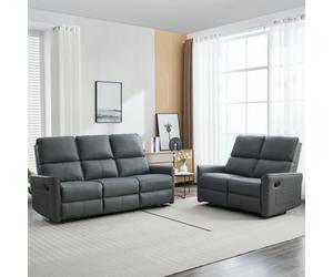 More4Homes Madrid 2+3 Seater Manual Recliner Air Leather Sofa Set (Grey)