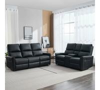 More4Homes Madrid 2+3 Seater W Console Manual Recliner Air Leather Sofa Set (Black)