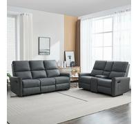 More4Homes Madrid 2+3 Seater W Console Manual Recliner Air Leather Sofa Set (Grey)