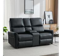 More4Homes Madrid 2 Seater W Console Manual Recliner Air Leather Sofa (Black)