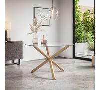 (Glass) Malvern Round Dining Table 4-6 Seater w Solid Oak Legs