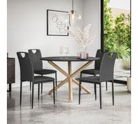 More4Homes Malvern Round Dining Table And Chairs - Black Table Top W Solid Oak Legs + Monza Fabric Dining Chair Set Of 4 (Charcoal)