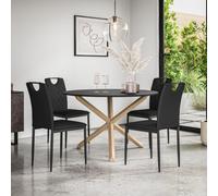 More4Homes Malvern Round Dining Table And Chairs - Black Table Top W Solid Oak Legs + Monza Faux Leather Dining Chair Set Of 4 (Black)