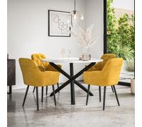 More4Homes Malvern Round Dining Table And Chairs - Marble Table Top W Solid Black Oak Legs + Anika Velvet Dining Chair Set Of 4 (Mustard)