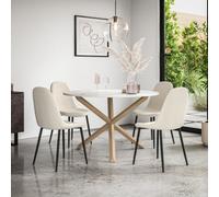 More4Homes Malvern Round Dining Table And Chairs - Marble Table Top W Solid Oak Legs + Maya Boucle Dining Chair Set Of 4 (Ivory White)