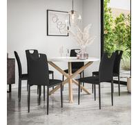 More4Homes Malvern Round Dining Table And Chairs - Marble Table Top W Solid Oak Legs + Monza Faux Leather Dining Chair Set Of 6 (Black)