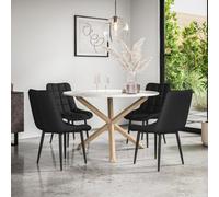 (Black) Malvern Round Marble Effect Dining Table Set w Oak Legs w 4-6 Nova Dining Chairs