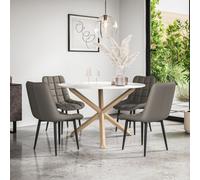 More4Homes Malvern Round Dining Table And Chairs - Marble Table Top W Solid Oak Legs + Nova Faux Leather Dining Chair Set Of 4 (Grey)