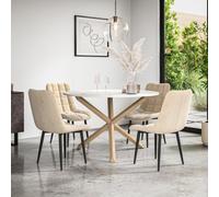 More4Homes Malvern Round Dining Table And Chairs - Marble Table Top W Solid Oak Legs + Nova Velvet Dining Chair Set Of 4 (Beige)