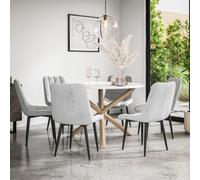 More4Homes Malvern Round Dining Table And Chairs - Marble Table Top W Solid Oak Legs + Nova Velvet Dining Chair Set Of 6 (Grey)