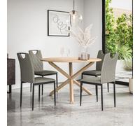More4Homes Malvern Round Dining Table And Chairs - Oak Table Top W Solid Oak Legs + Monza Fabric Dining Chair Set Of 4 (Grey)