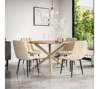 More4Homes Malvern Round Dining Table And Chairs - Oak Table Top W Solid Oak Legs + Nova Velvet Dining Chair Set Of 4 (Beige)