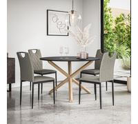 Malvern Round Dining Table And Chairs - Black Table Top w Solid Oak Legs + Monza Fabric Dining Chair Set Of 4 More4Homes Grey One Size