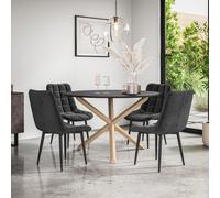 More4Homes Malvern Round Dining Table & Chairs - Black Table Top w Solid Oak Legs + Nova Velvet Dining Chair Set Of 4 More4Homes Black
