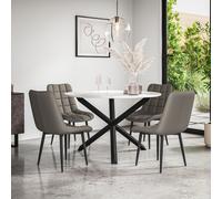 (Grey) Malvern Round Marble Dining Table Set w Black Oak Legs w 4-6 Nova Dining Chairs