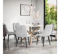 More4Homes Malvern Round Dining Table And Chairs - Marble Table Top W Solid Oak Legs + Nova Velvet Dining Chair Set Of 6 (Grey)