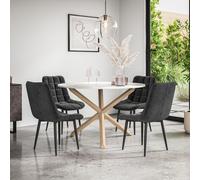 Malvern Round Dining Table And Chairs - Marble Table Top w Solid Oak Legs + Nova Velvet Dining Chair Set Of 4 More4Homes Black One Size