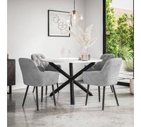 Malvern Round Dining Table And Chairs - Oak Table Top w Solid Oak Black Legs + Anika Velvet Dining Chair Set Of 4 More4Homes Grey One Size