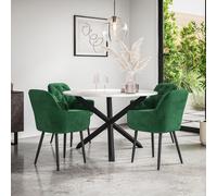 Malvern Round Dining Table And Chairs - Oak Table Top w Solid Oak Black Legs + Anika Velvet Dining Chair Set Of 4 More4Homes Green One Size