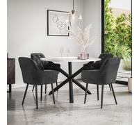 More4Homes Malvern Round Dining Table & Chairs - Oak Table Top w Solid Oak Black Legs + Anika Velvet Dining Chair Set Of 4 More4Homes Black