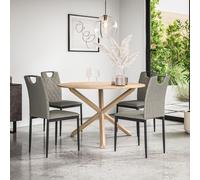 More4Homes Malvern Round Dining Table & Chairs - Oak Table Top w Solid Oak Legs + Monza Fabric Dining Chair Set Of 4 in Grey More4Homes Grey
