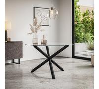 More4Homes Malvern Round Dining Table Clear Glass Table Top W Solid Black Oak Legs