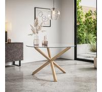 More4Homes Malvern Round Dining Table Clear Glass Table Top W Solid Oak Legs