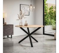 More4Homes Malvern Round Dining Table Oak Effect Table Top W Solid Black Oak Legs