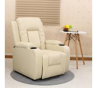 More4Homes Manual Pushback Recliner Chair With Compact Living Room Design And Cup Holders In Cream Bonded Leather