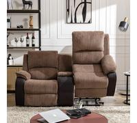 More4Homes Postana Dual Motor Rise Recliner 2 Seater Jumbo Cord Drinks Console Mobility Sofa (Brown)