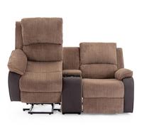 More4Homes POSTANA DUAL MOTOR RISE RECLINER 2 SEATER JUMBO CORD DRINKS CONSOLE MOBILITY SOFA (Brown)