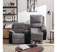 More4Homes Postana Dual Motor Rise Recliner 2 Seater Jumbo Cord Drinks Console Mobility Sofa (Grey)