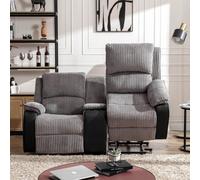More4Homes Postana Single Motor Rise Recliner 2 Seater Jumbo Cord Drinks Console Mobility Sofa (Grey)