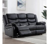 More4Homes Seattle Electric High Back Bonded Leather Recliner 3 Seater Sofa (Black)