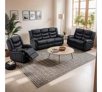 More4Homes Seattle Electric Recliner Bonded Leather 1+2+3 Seater Sofa Set (Black)