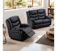More4Homes Seattle Electric Recliner Bonded Leather 1+2 Seater Sofa Set (Black)