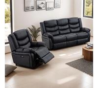 More4Homes Seattle Electric Recliner Bonded Leather 1+3 Seater Sofa Set (Black)
