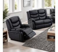 More4Homes Seattle Manual Recliner Bonded Leather 1+2 Seater Sofa Set (Black)