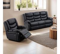 More4Homes Seattle Manual Recliner Bonded Leather 1+3 Seater Sofa Set (Black)