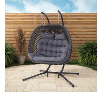 More4Homes Sicily Double Hanging Rattan Egg Chair Grey