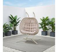 More4Homes Sicily Double Hanging Rattan Egg Chair In Beige