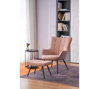 More4Homes Vera Fabric Occasional Living Room Modern Accent Chair with Footstool in Pink More4Homes Pink