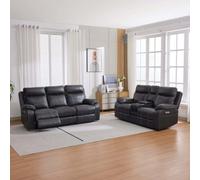 More4Homes Vinson Electric Recliner 2+3 Seater Sofa Set Air Leather With Speakers & Usb-C Charging (Charcoal)