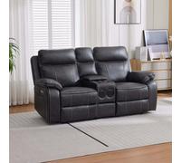 More4Homes Vinson Electric Recliner 2 Seater Sofa Air Leather With Speakers & Usb-C Charging (Charcoal)