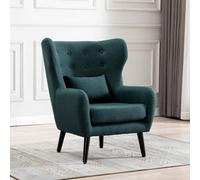 More4Homes Winslow Wing Back Occasional Bedroom Living Room Button Back Linen Fabric Accent Chair Armchair (Green)