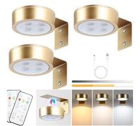 More9Room 3Pack Wireless Picture for Wall Gold 2600mAh USB Rechargeable Operated Painting Lights Wireless Magnetic LED Art Lights with Remote for Poster Paintings Stick On Display Cabinet Lighting