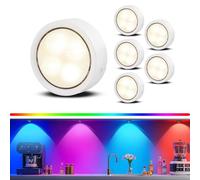 More9Room Rechargeable RGB Puck with Remote 6 Pack Dimmable Wireless Led Under Cabinet Kitchen Lights Magnetic LED Touch Light for Wardrobe,Display,Closet,Shelf,Cupboard Push Lights