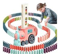 MOREASE Domino Train Toy, 120PCS Domino Train Blocks Set, Automatic Domino Laying Electric Train with Sound, Kids Building and Stacking Train Dominoes Game Toys for Boys Girls (Pink) (MOREASEDTTP120)