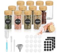 Moreau Set of 12 Spice Jars -Glass Bamboo Wood Kitchen Spice Jars-Seal With Lid With Label, Pen, Inner Lid